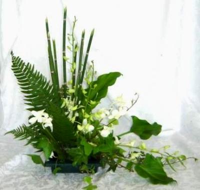 Ikebana arrangement featuring greenery